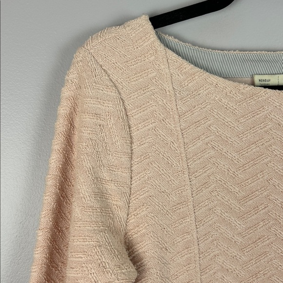 Anthropologie Saturday Sunday Texture Cotton Long Sleeve Dress Medium Cream Pink - Picture 6 of 14